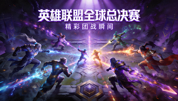 英雄联盟全球总决赛精彩团战瞬间视频封面 - 多名英雄在龙坑处激烈交战的游戏画面